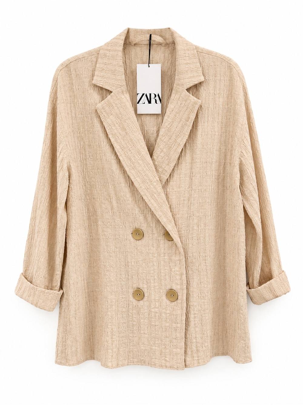 NWT Zara Textured Double Breasted Beige Blazer Jacket XS